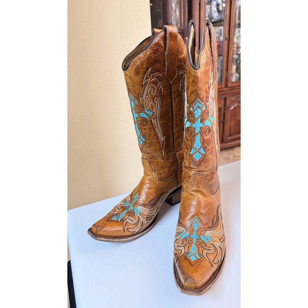 Circle G Corral Womens L5104 Cognac Turquoise Cross Wing Cowgirl Boots 8.5M
